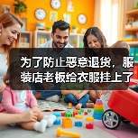 为了防止恶意退货，服装店老板给衣服挂上了烟灰缸（图3）