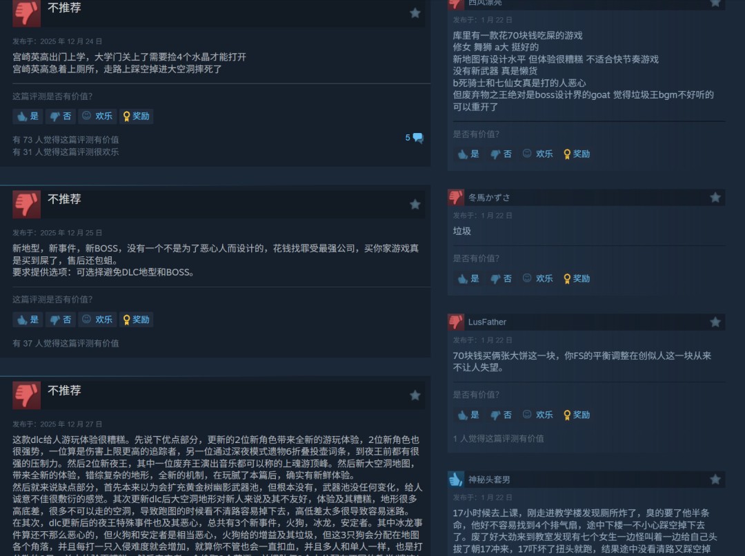 《艾尔登法环:黑夜君临》DLC Steam仍多半差评