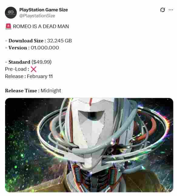 须田刚一《罗密欧是个绝命侠》PS5容量曝光：约32GB