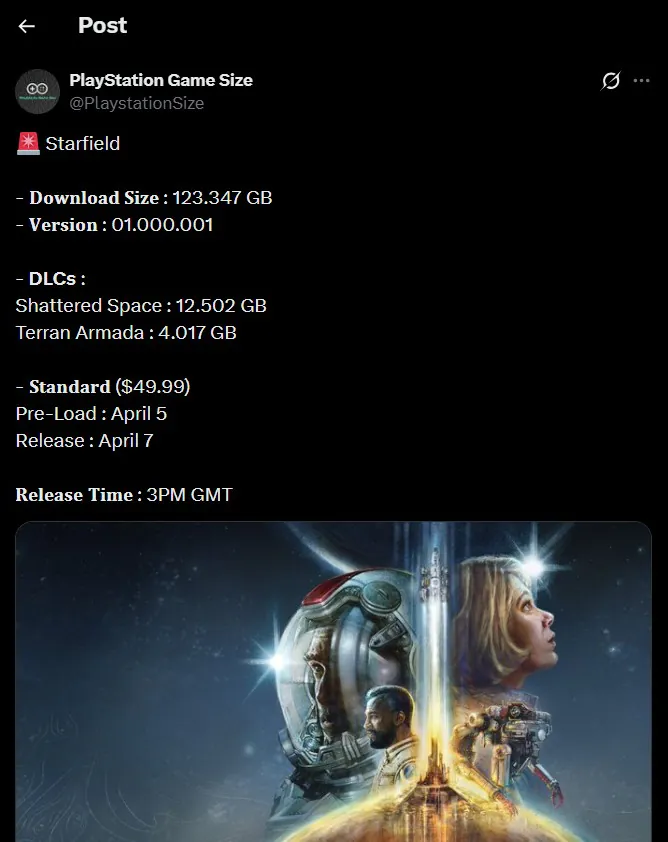 《星空》PS5版体量不小 至少需要140GB存储空间