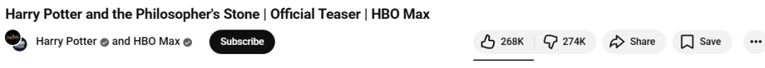 《哈利波特》剧集预告发布两周：点踩数反超点赞数！